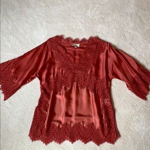 Loose silk & lace top